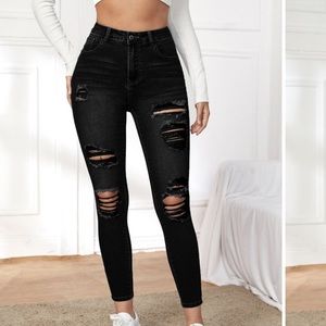 FitJeans XS Black Skinny High-Waisted Ripped Jeans